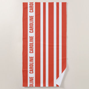 Custom White Tomato Red Stripes Pattern Beach Towel