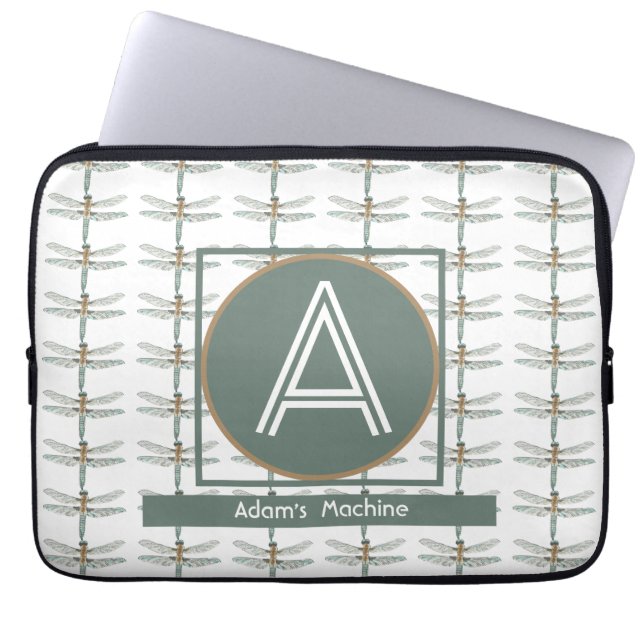 CUSTOM WHITE TRENDY DRAGONFLY LAPTOP SLEEVE (Front)