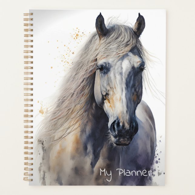 Custom White Watercolor Horse Planner (Front)