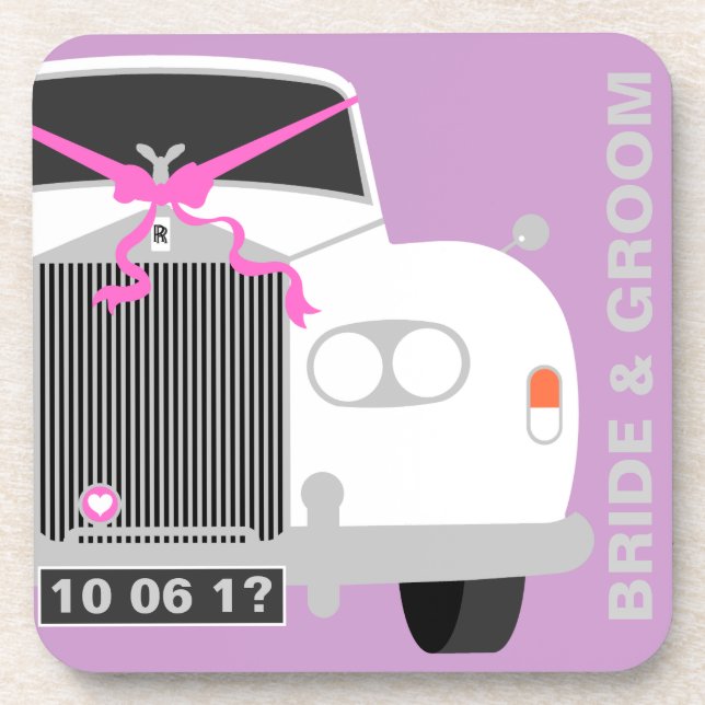 Custom white Wedding Car / Limo gift Coaster (Front)