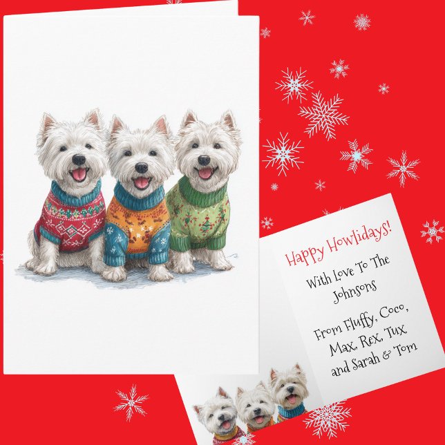 Custom White Westie Christmas Ugly Sweater Holiday Card (Creator Uploaded)