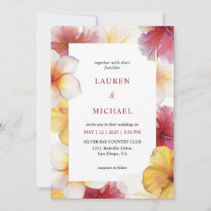 Custom White Yellow Red Blossoming Hearts Wedding Invitation