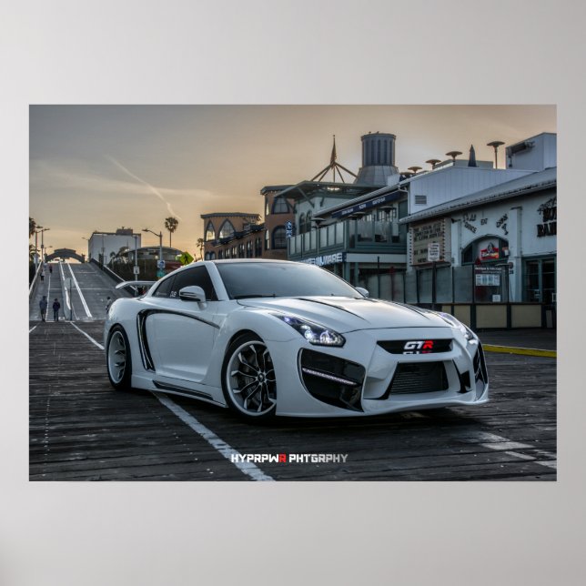 Custom Widebody Nissan GT-R with LEDs Poster (Front)