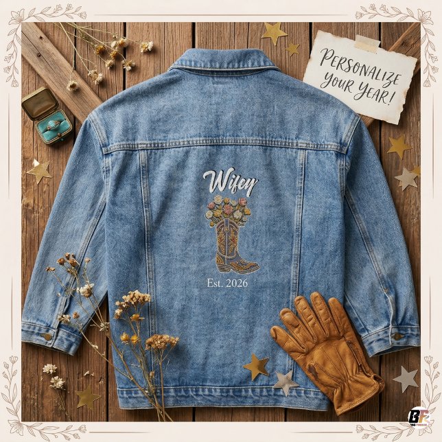 Custom Wifey Floral Cowgirl Boot Western Bridal Denim Jacket (Creator Uploaded)