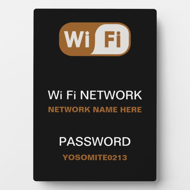 Custom WiFi Network Password Info Black Colour Plaque (Front)
