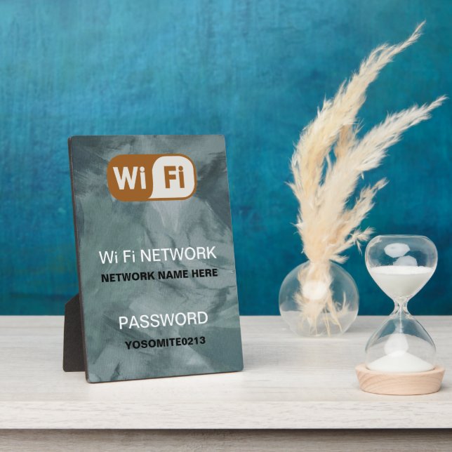 Custom WiFi Network Password Info Blue Stone Plaque (Side)