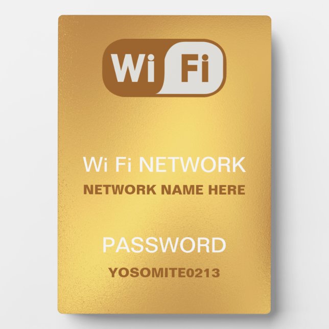 Custom WiFi Network Password Info Golden Colour Plaque (Front)