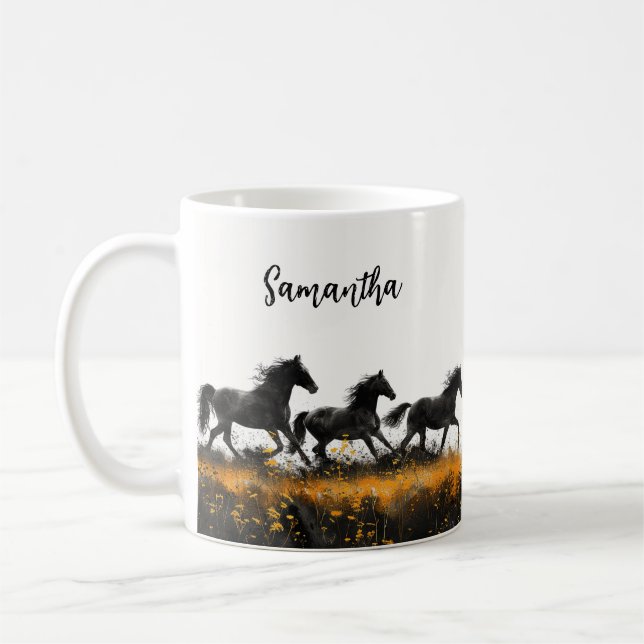Custom Wild Horses and Wild Flower Themed Mug (Left)