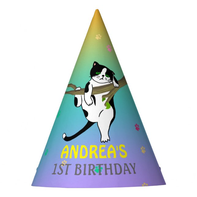 Custom Wild One Kitty Cat Kitten 1st Birthday  Party Hat (Front)
