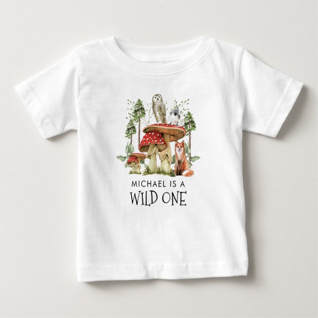 Custom Wild One Woodland Animals First Birthday Baby T-Shirt (Front)