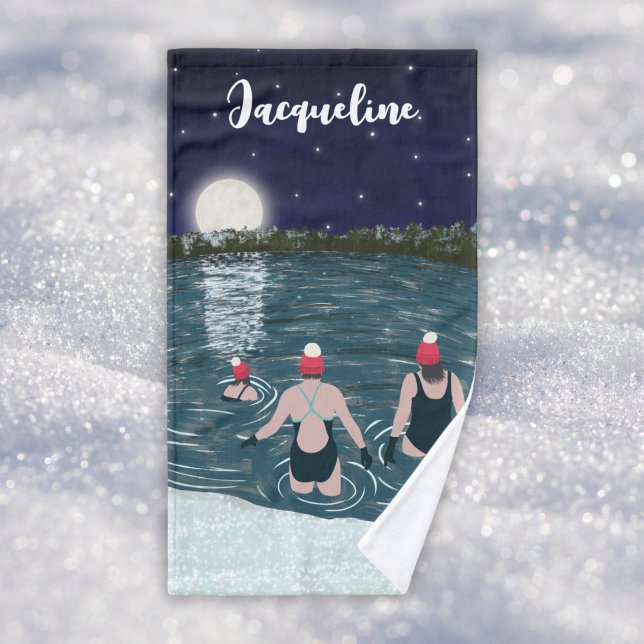 Custom Wild Swimming in Snowy Winter Lake Hand Towel (Creator Uploaded)