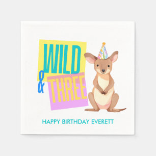Custom Wild & Three Kangaroo 3rd Birthday Napkins