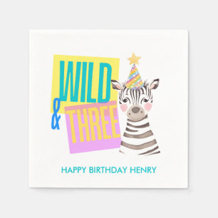 Custom Wild & Three Zebra 3rd Birthday Napkins