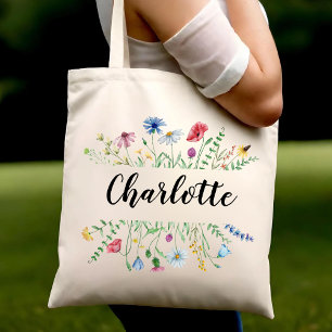 Custom Wildflower Aesthetic Birthday Personalised Tote Bag