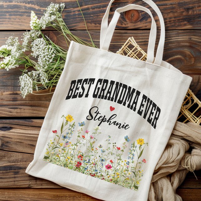 Custom Wildflower Bag, Birthday Gift for Grandma Tote Bag (custom name tote for grandma, wildflowers tote bag, gift for grandma, grandma tote bag, Mimi bag)