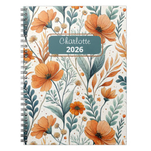Custom Wildflower Botanical Boho Floral Watercolor Notebook