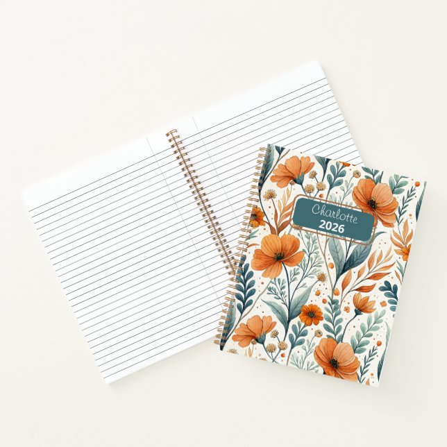 Custom Wildflower Botanical Boho Floral Watercolor Notebook (Inside)