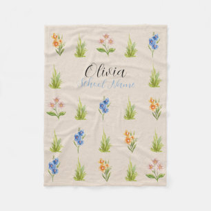 Custom Wildflower Floral Script Name Fleece Blanket