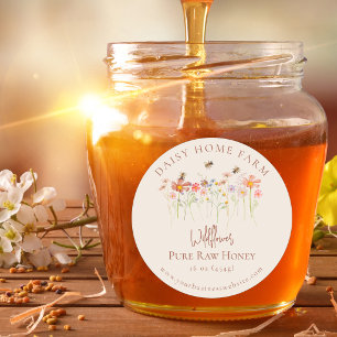 Custom Wildflower Honey Jar Bee Apiary Business Classic Round Sticker