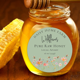 Custom Wildflower Honey Jar Bee Apiary Sage Green Classic Round Sticker