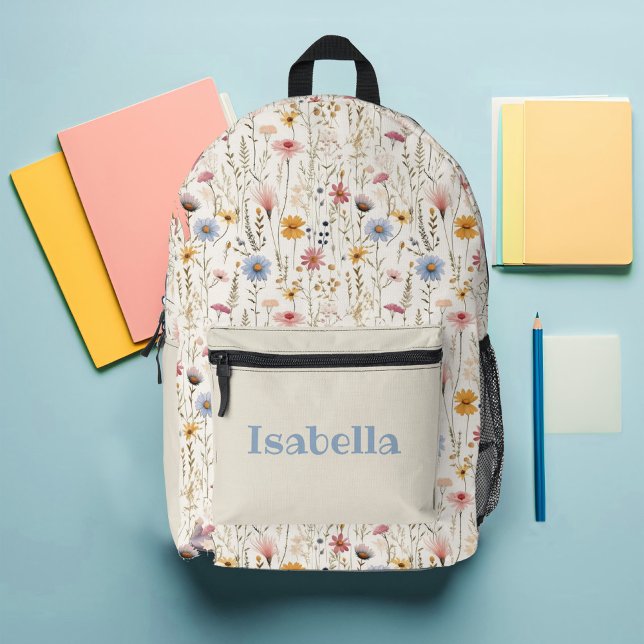 Custom Wildflower  Printed Backpack (Cute and Girly Modern Watercolor Wildflower Pattern Custom Backpack)