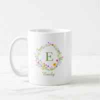 Custom Wildflower Wreath Monogram  Name Coffee Mug