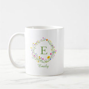 Custom Wildflower Wreath Monogram  Name Coffee Mug