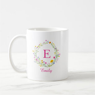 Custom Wildflower Wreath Monogram Name Coffee Mug