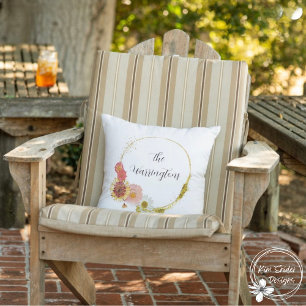 Custom Wildflower Wreath With Family Name Cushion