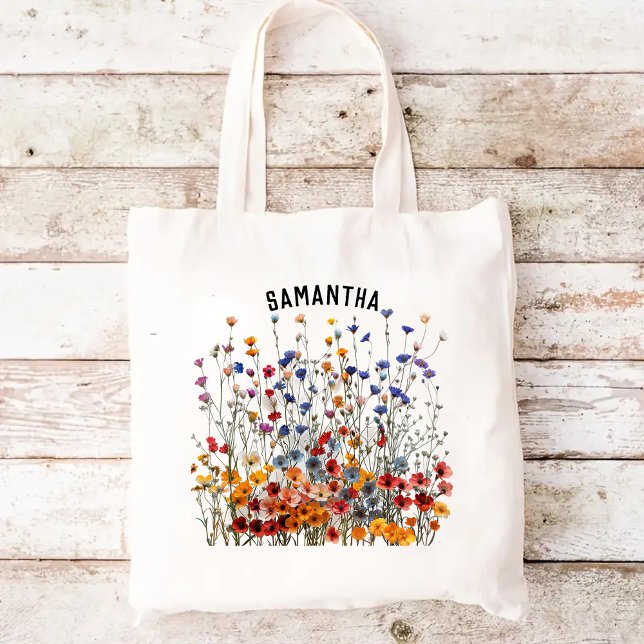 Custom Wildflowers Bag, Birthday Gift for her Tote Bag (Gift for mom, Tote bag for mom, mom gift, mothers day gift, grandma gift, mom birthday gift)