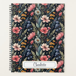 Custom Wildflowers Botanical Inspiration Black Planner