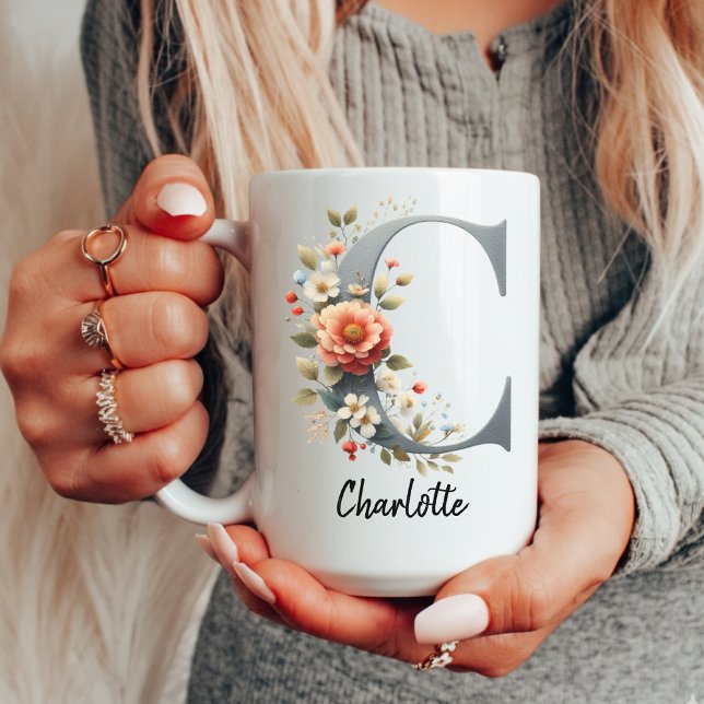 Custom Wildflowers Initial Mug for Women or Moms (wildflower mug, custom name mug, personalized floral mug, monogram coffee mug, birth flower mug,)