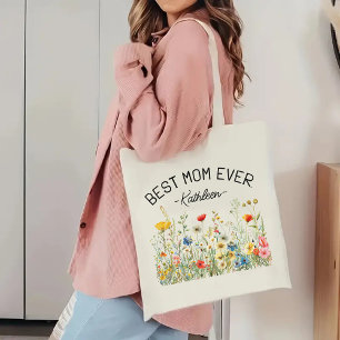 Custom Wildflowers Tote Bag, Best Mum Ever Gift
