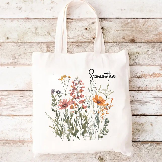 Custom wildflowers tote bag, Mothers day, Mum gift Bag (wildflowers tote bag, Mother’s Day gift bag, gift for mom, gift for mama, tote bag for women, bride)