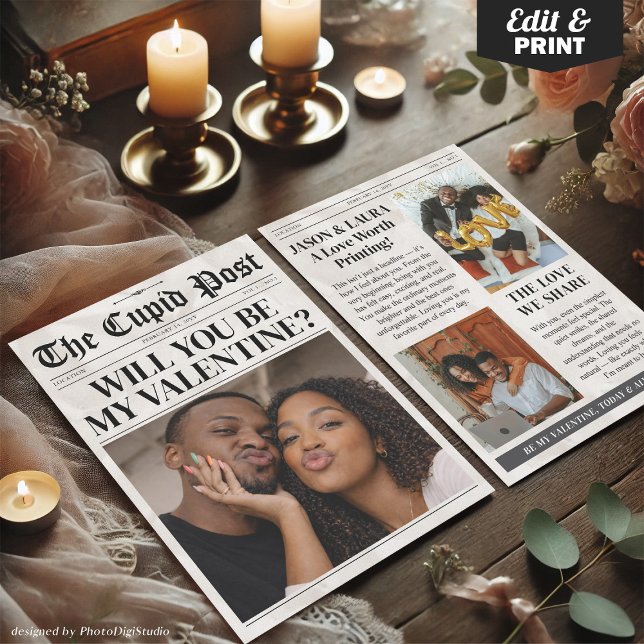 Custom Will You Be My Valentine Newspaper Card (Custom Will You Be My Valentine Newspaper Card Personalized Valentines Gift)