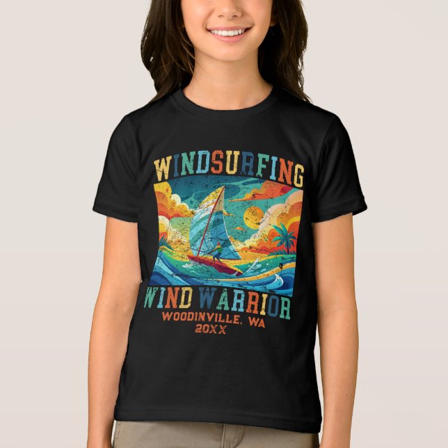 Custom Windsurfing Surfer Location Date Name Tri-Blend Shirt (Front)