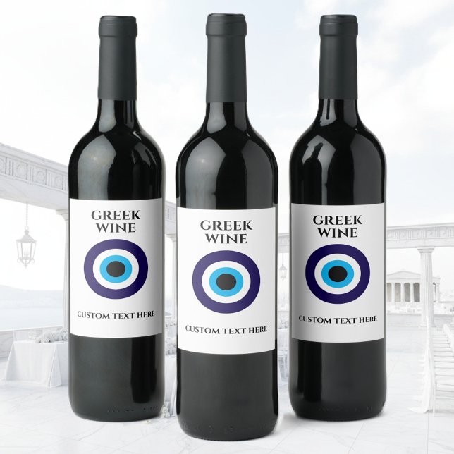 Custom wine bottle labels with Greek Evil Eye logo (evil eye bottle labels)