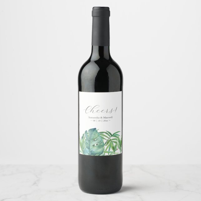 Custom Wine Labels Tropical Palm Leaves (Front)