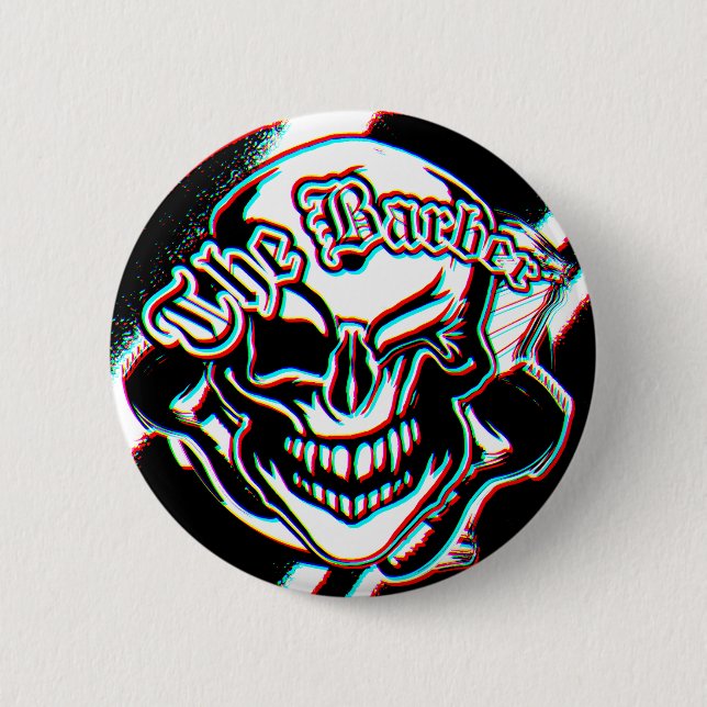 Custom Winking Barber Shop Skull 6 Cm Round Badge (Front)