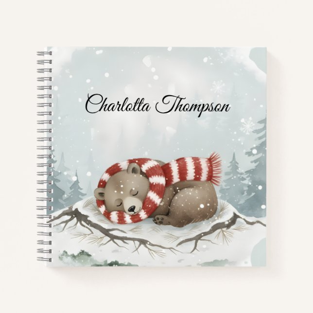 Custom Winter Bear Spiral Notebook (Front)