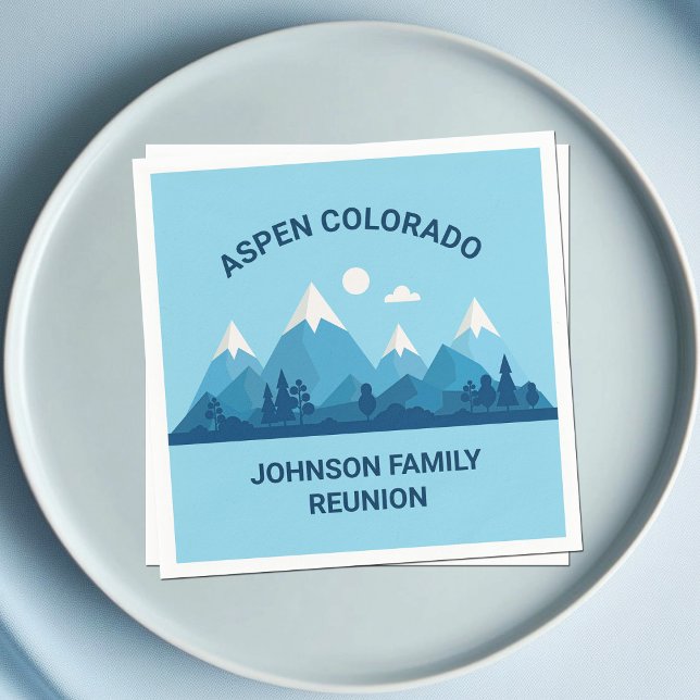 Custom Winter Family Reunion Party Blue Mountain Napkin (Creator Uploaded)