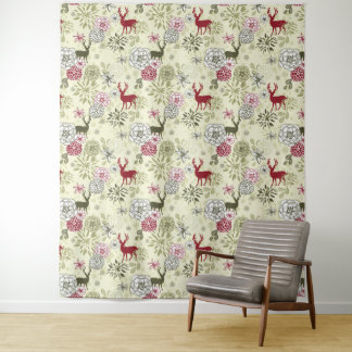 Custom Winter Floral With Deer Wall Tapestry
