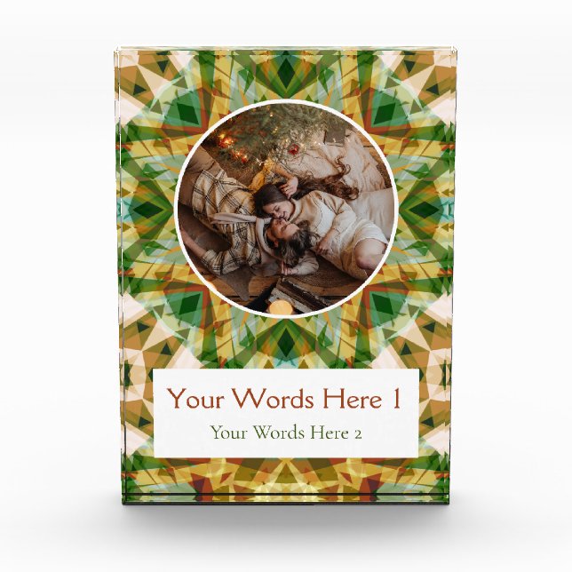 Custom Winter Green Fall Brown Star Christmas Gift Photo Block (Front)