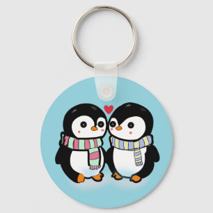 Custom Winter Penguin Love Key Ring