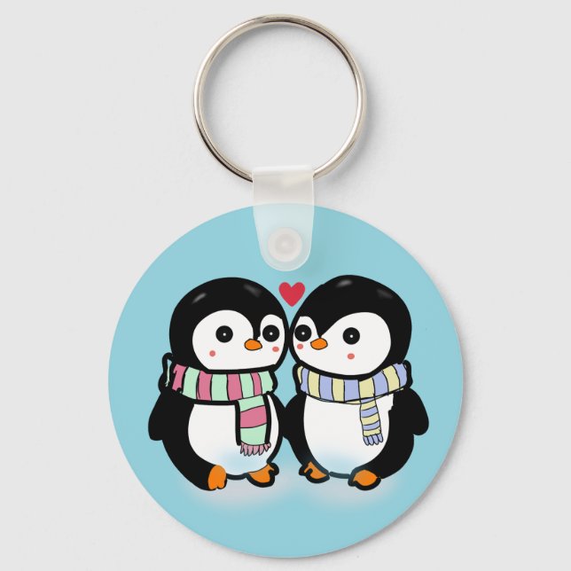 Custom Winter Penguin Love Key Ring (Front)