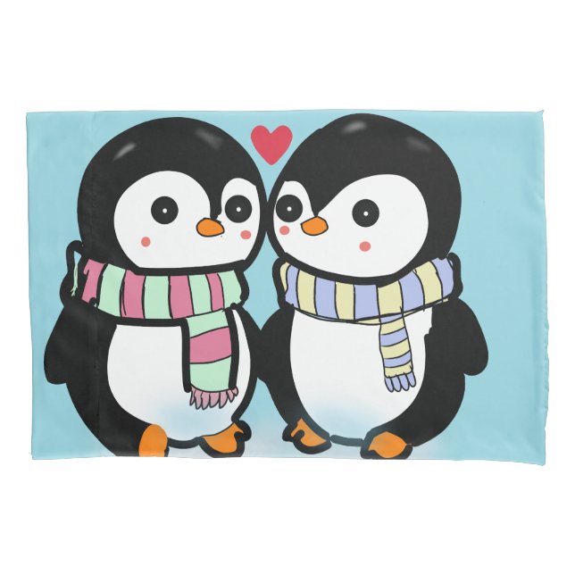Custom Winter Penguin Love Pillowcase (Front)