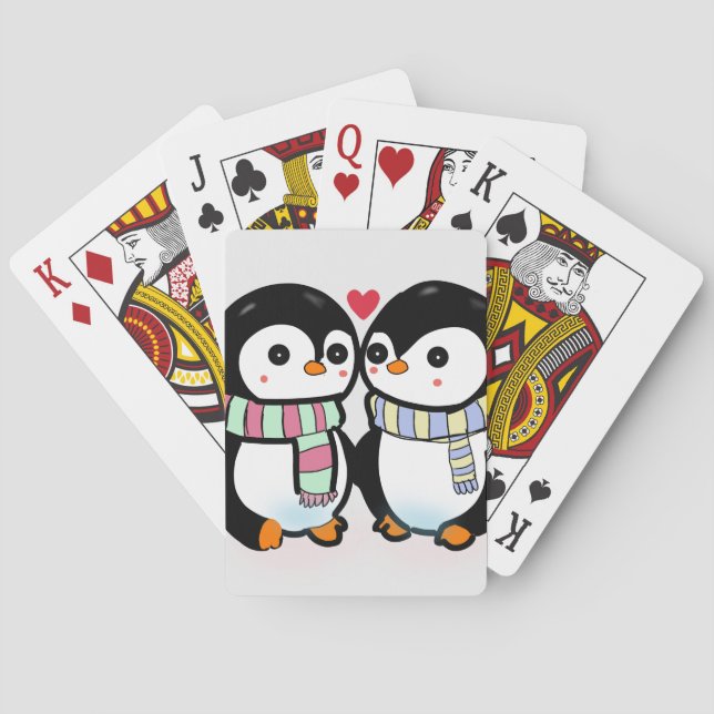 Custom Winter Penguin Love Playing Cards (Back)