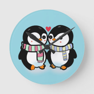 Custom Winter Penguin Love Round Clock