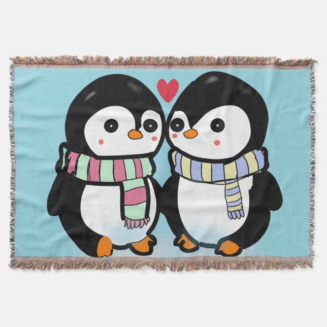 Custom Winter Penguin Love Throw Blanket (Front)