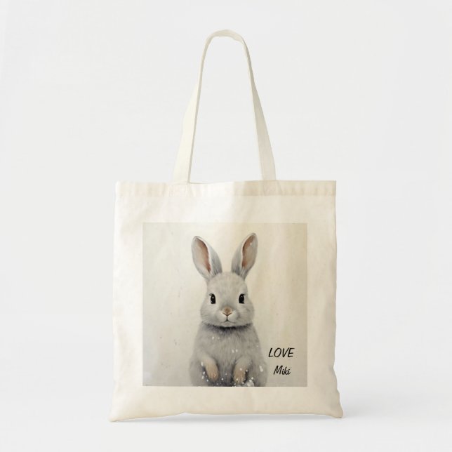 Custom Winter Rabbit Love Cute Aesthetic Tote Bag (Front)
